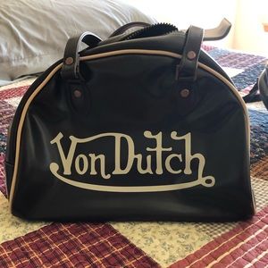 Navy and tan large Von Dutch tote